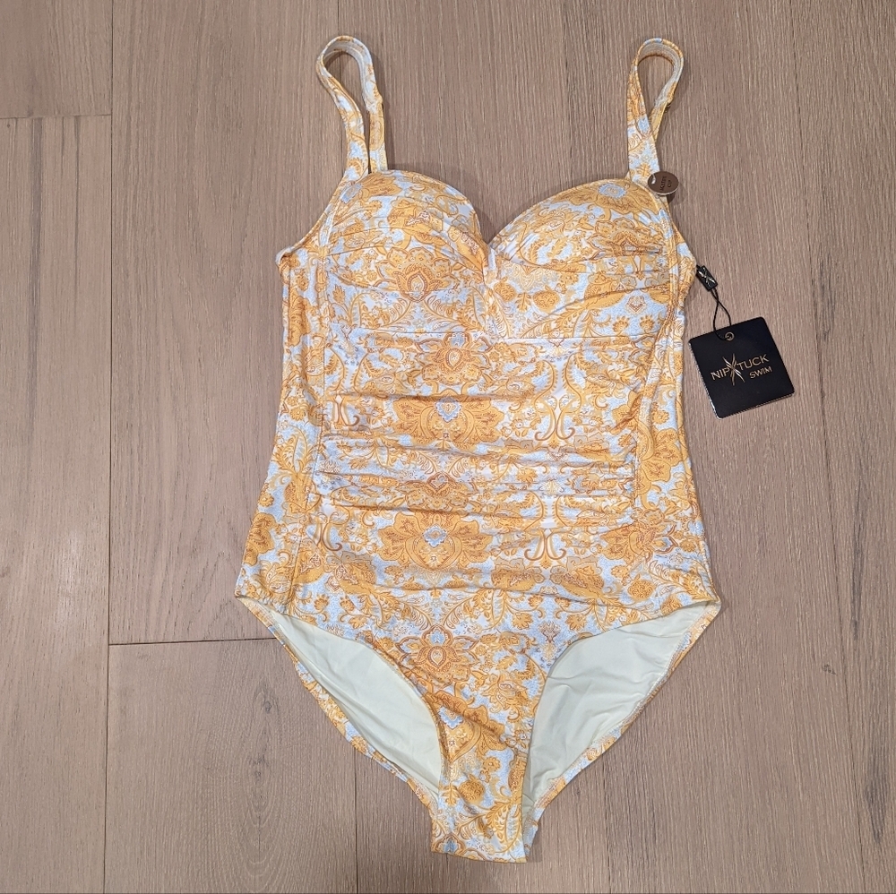 Nip Tuck Yellow and White Swimsuit